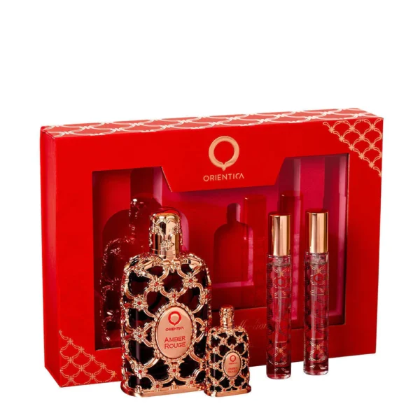 Kit Orientica Amber Rouge Eau de Parfum - Perfume Unissex 80ml + Miniatura 7,5ml + 2 Atomizers 10ml