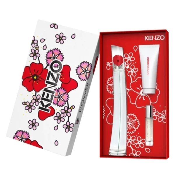 Kit FLOWER BY KENZO Eau de Parfum Perfume 100ml + 10ml + Body Lotion 75ml